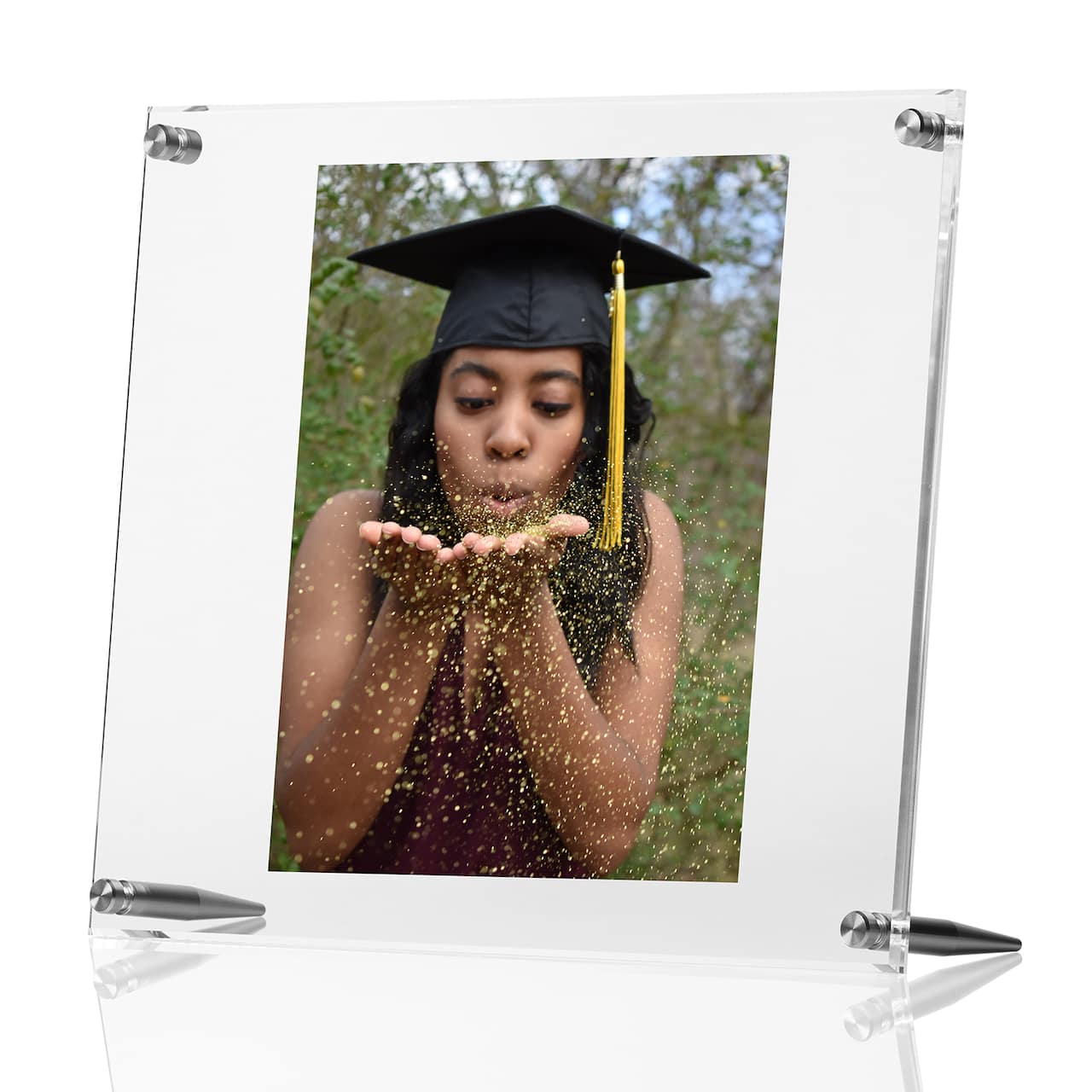 Wexel Art Clear Acrylic Tabletop Floating Picture Frame with Silver Hardware
